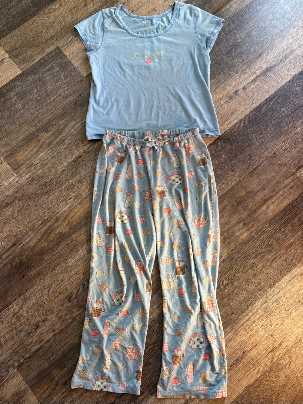 Womens large coffee time Short-Sleeve Pajama Set with Patterned Pants